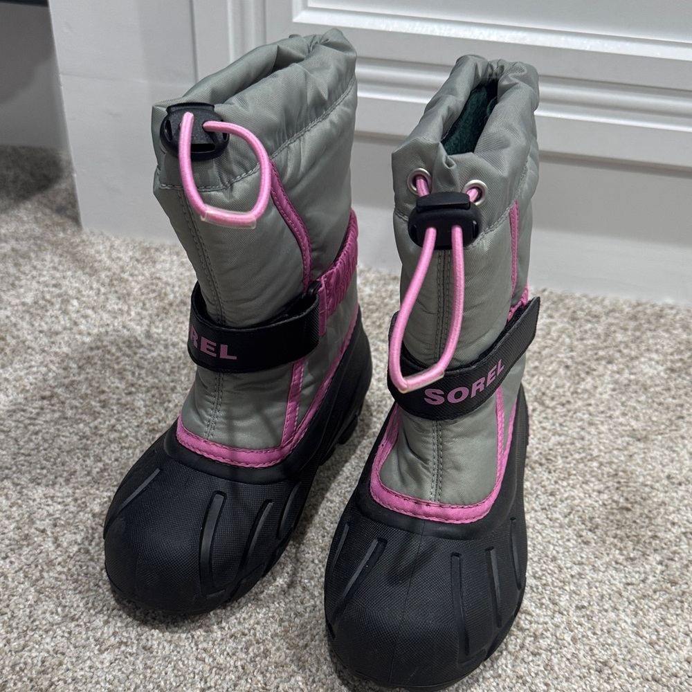 Kids’ Sorel Black and Pink Fleece Lined Water Proof Snow Boots